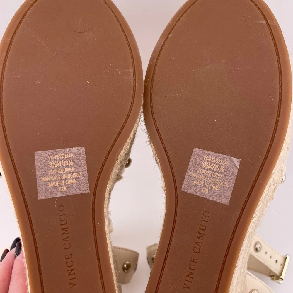 Vince Camuto Cream Studded Feegella Espadrille Wedge Sandals Women's Size‎ 8.5